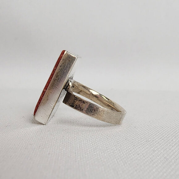 Vintage Sterling Silver Coral Stone Ring - Unique Adjustable Statement Piece - Picture 5 of 7
